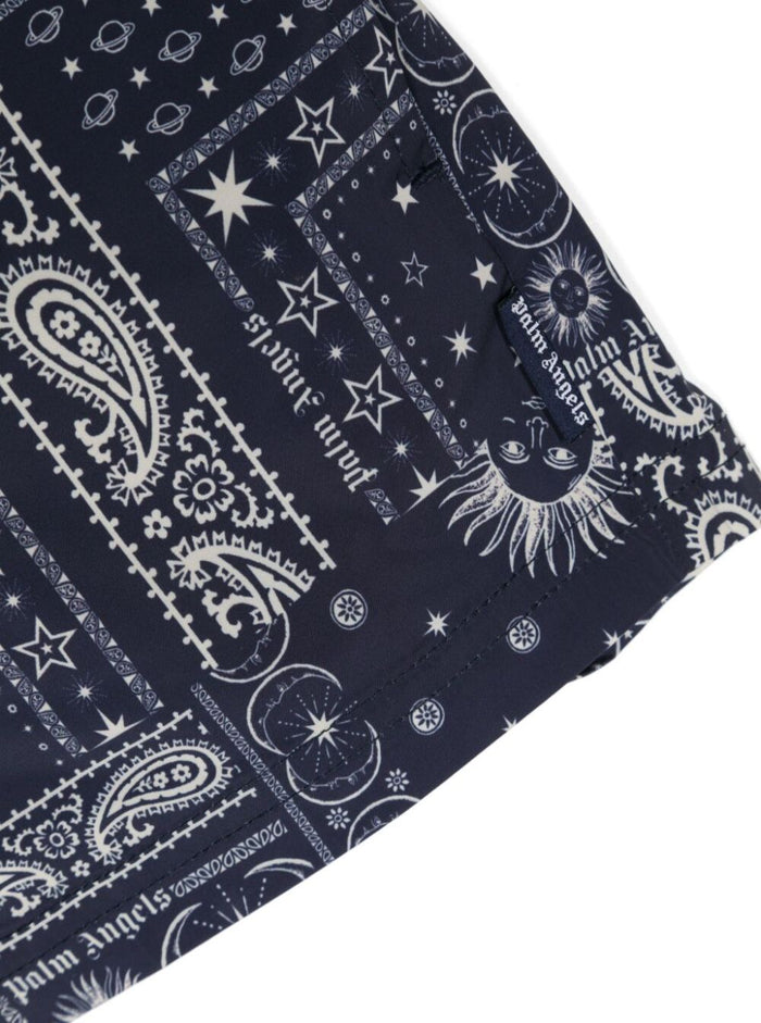 Blue Shorts With Bandana Motif Techno Fabric Boy Blu Polyester And Bermuda