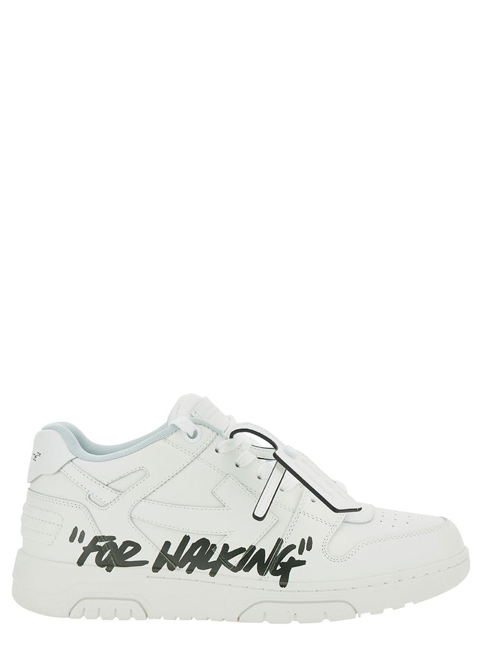 Out Of Office White Low Top Sneakers With Arrow Patch Leather Man Black Polyester