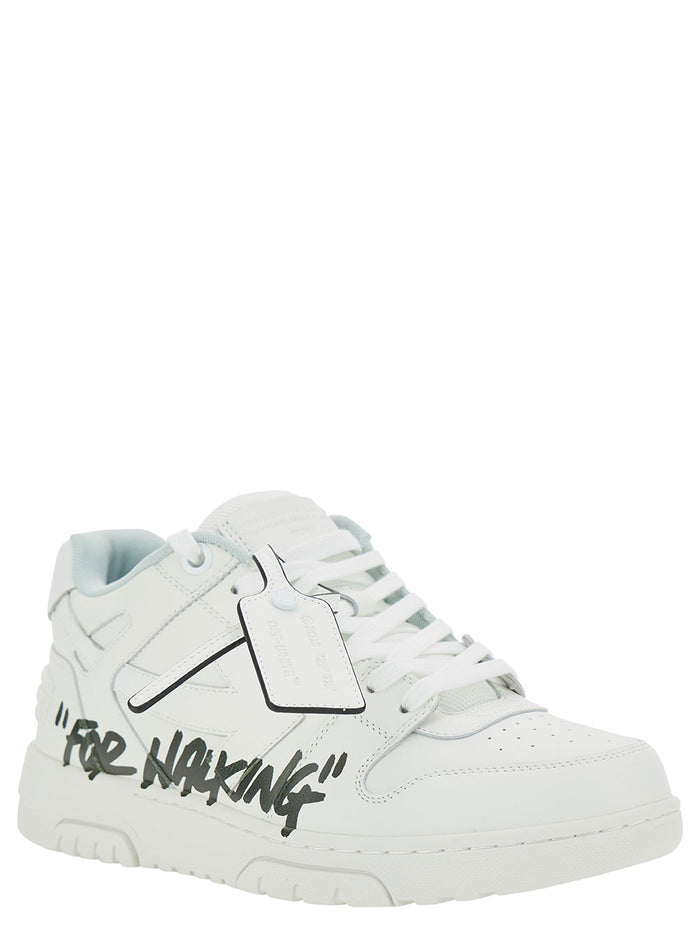 Out Of Office White Low Top Sneakers With Arrow Patch Leather Man Black Polyester