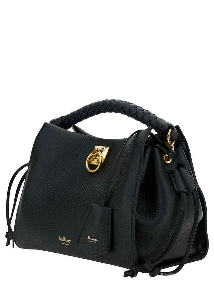 Small Iris Black Handbag With Logo Detail Hammered Leather Woman Bovine Hand Bags