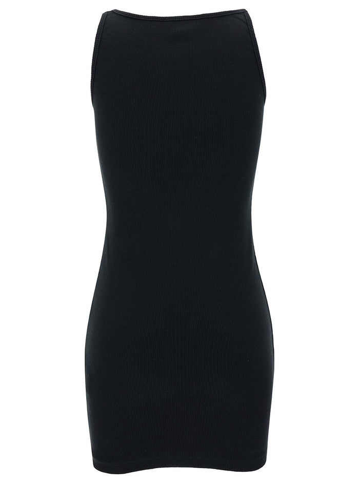 Mini Black Tank Top With Contrasting Logo Embroidery Stretch Cotton Woman Elastane Dress