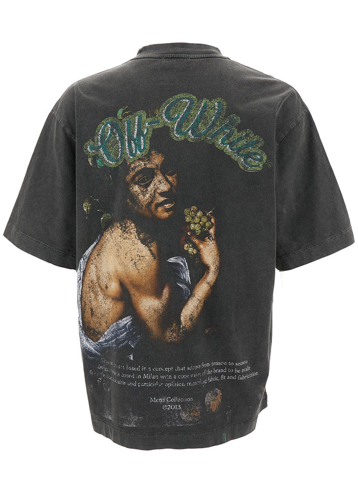 Black Crewneck T-Shirt With Bacchus Print Cotton Man Tshirts And Polo Shirts