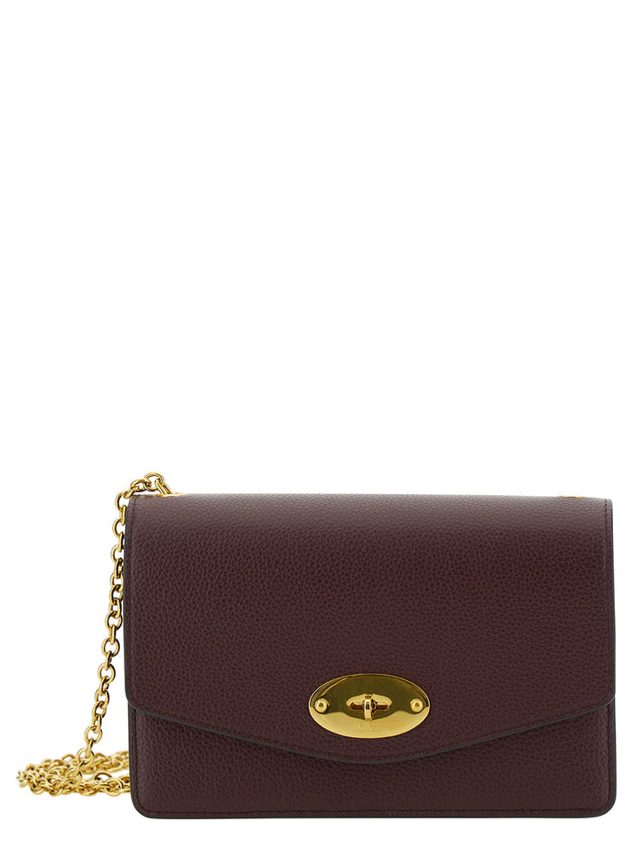 Darley Small Brown Shoulder Bag With Engraved Logo Hammered Leather Woman Bovine Crossbody