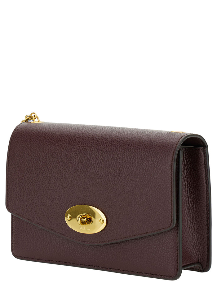 Darley Small Brown Shoulder Bag With Engraved Logo Hammered Leather Woman Bovine Crossbody