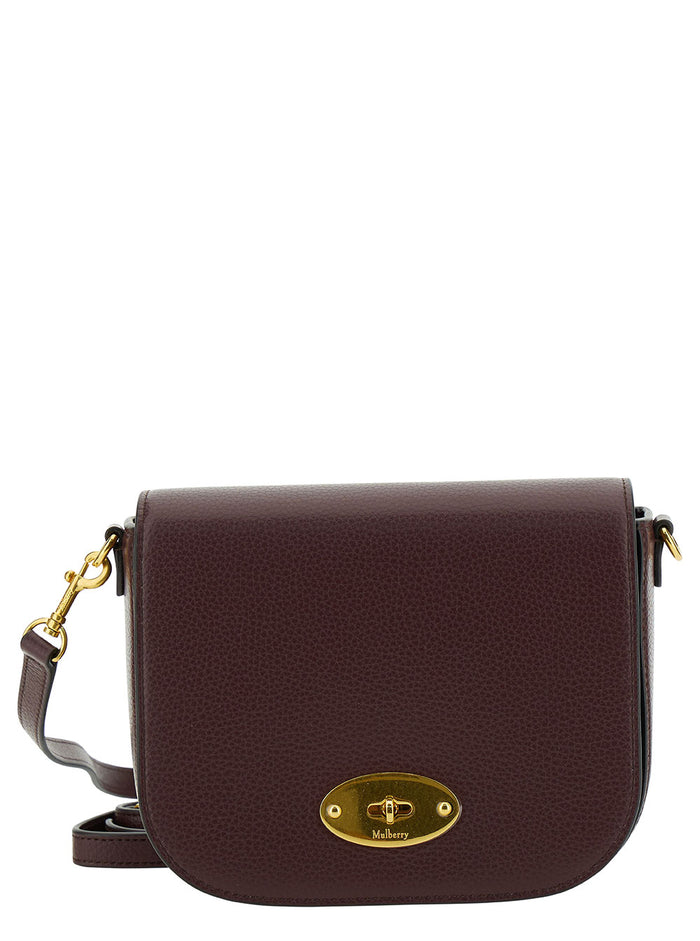 Brown Crossbody Bag With Engraved Logo Detail Hammered Leather Woman Bovine