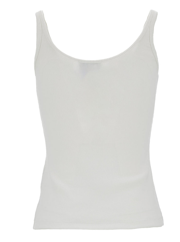 White Ribbed Tank Top With Contrasting Logo Embroidery Stretch Cotton Woman Elastane