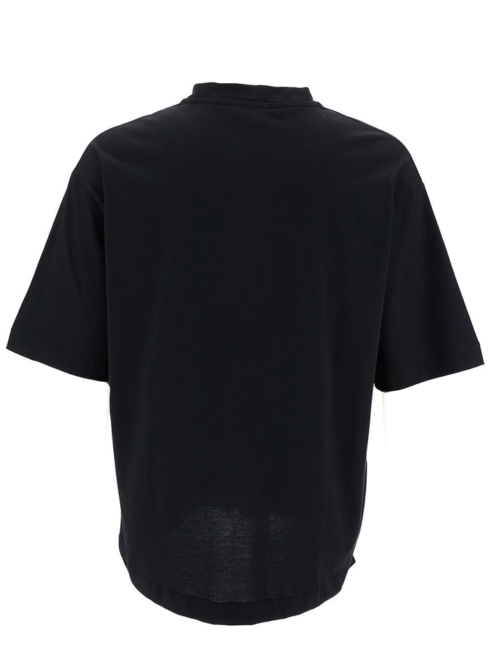 Black Crewneck T-Shirt With Tonal Embroidery Cotton Man Tshirts And Polo Shirts