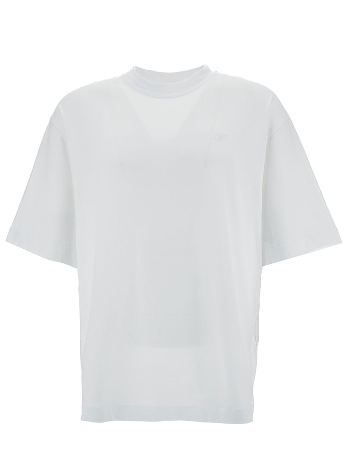 White Crewneck T-Shirt With Tonal Embroidery Cotton Man Tshirts And Polo Shirts
