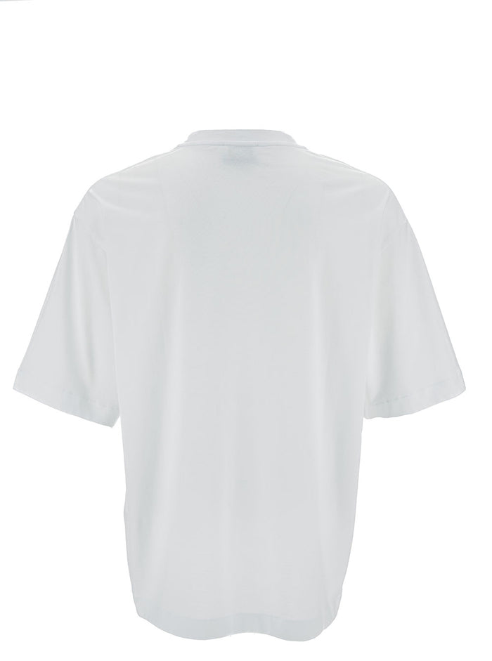 White Crewneck T-Shirt With Tonal Embroidery Cotton Man Tshirts And Polo Shirts
