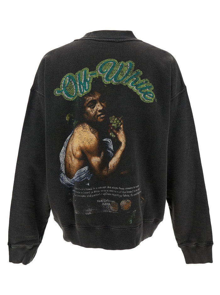 Black Sweatshirt With Bacchus Graphic Print And Logo Cotton Man Sweatshirts