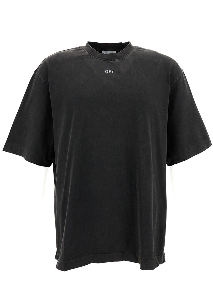 Black T-Shirt With Logo Embroidery And Graphic Print At The Back Cotton Man Tshirts Polo Shirts