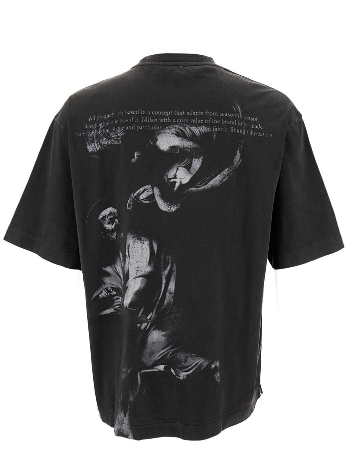 Black T-Shirt With Logo Embroidery And Graphic Print At The Back Cotton Man Tshirts Polo Shirts