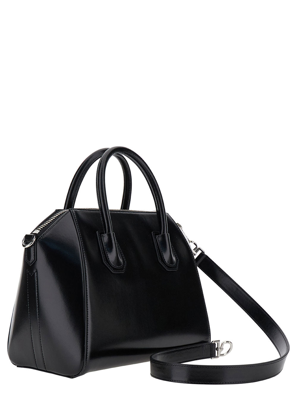 Small Antigona Black Crossbody Bag With Debossed Logo Smooth Leather Woman Calf Hand