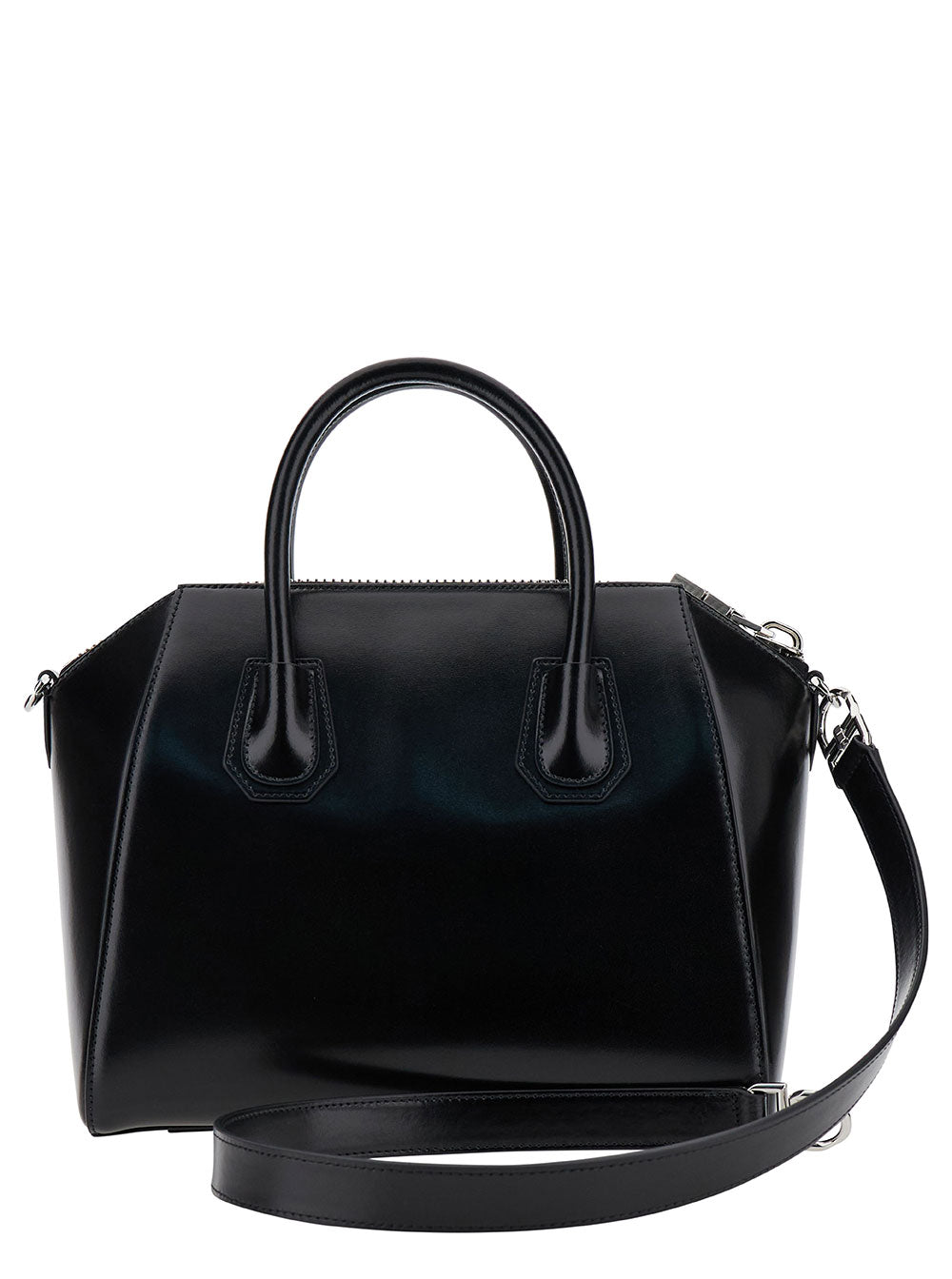 Small Antigona Black Crossbody Bag With Debossed Logo Smooth Leather Woman Calf Hand