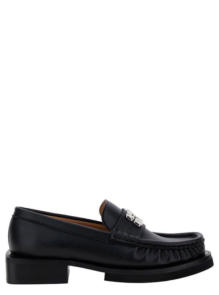 Butterfly Black Loafers With Logo Detail Leather Woman