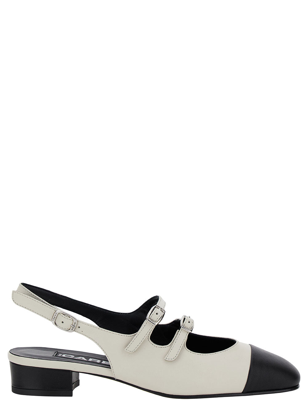 Abricot White Slingback Mary Janes With Contrasting Toe Leather Woman Beige Pumps