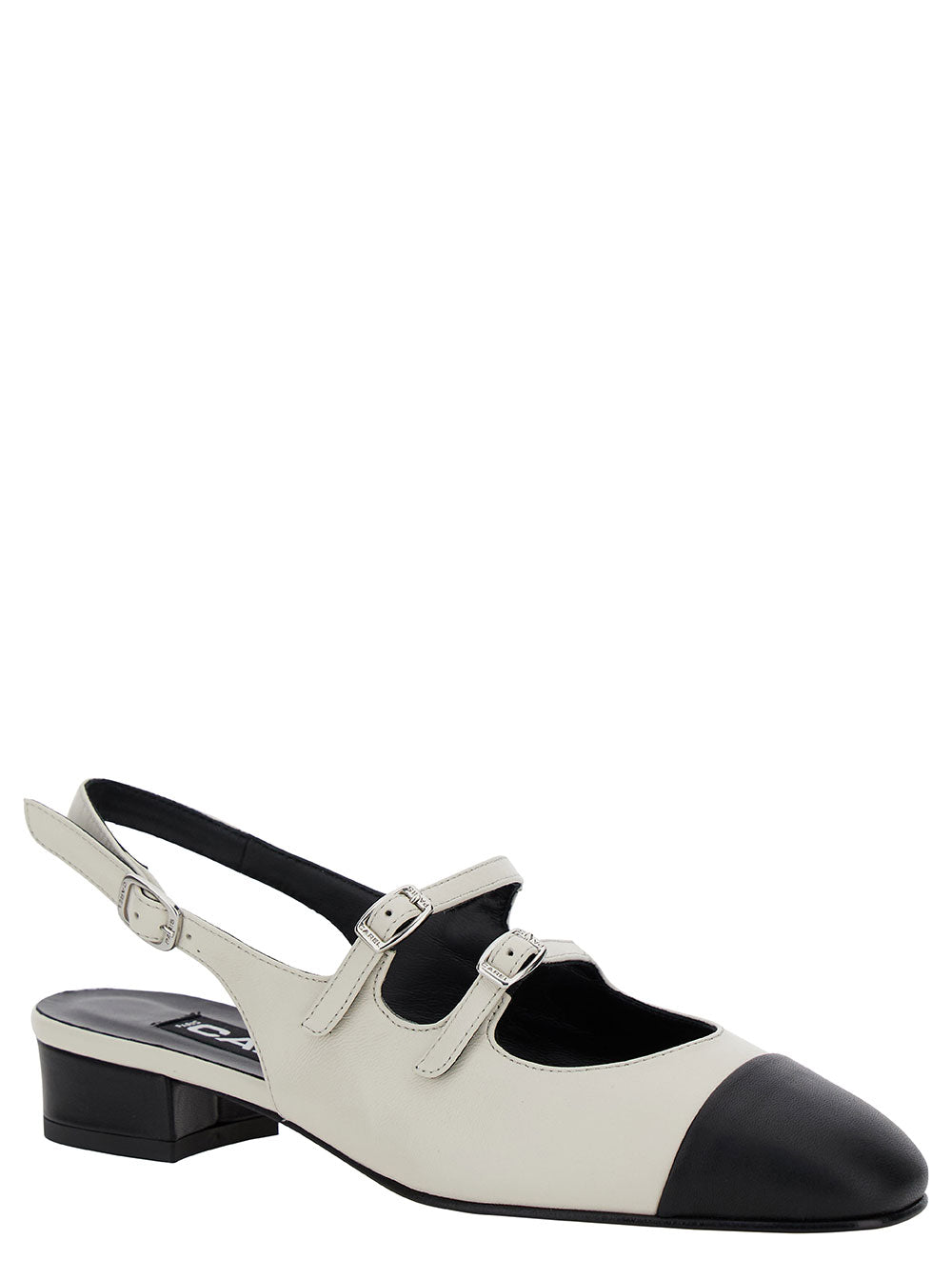 Abricot White Slingback Mary Janes With Contrasting Toe Leather Woman Beige Pumps