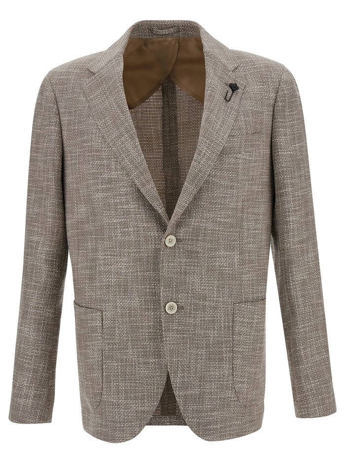 Brown Single-Breasted Blazer Wool Blend Man Cotton Silk Linen Blazers