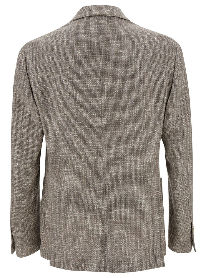 Brown Single-Breasted Blazer Wool Blend Man Cotton Silk Linen Blazers