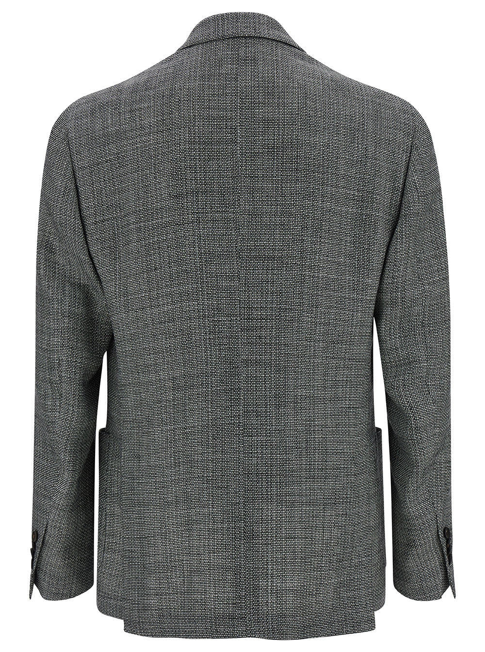 Grey Double-Breasted Blazer With Buttons Wool Blend Man Silk Linen Blazers