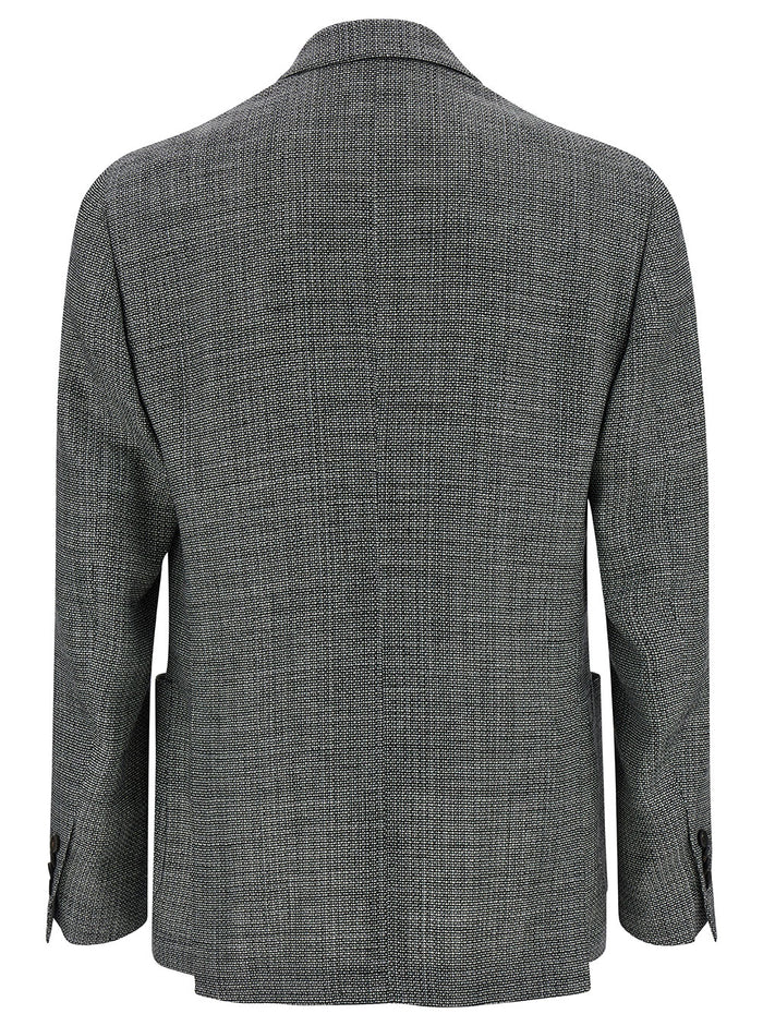 Grey Double-Breasted Blazer With Buttons Wool Blend Man Silk Linen Blazers