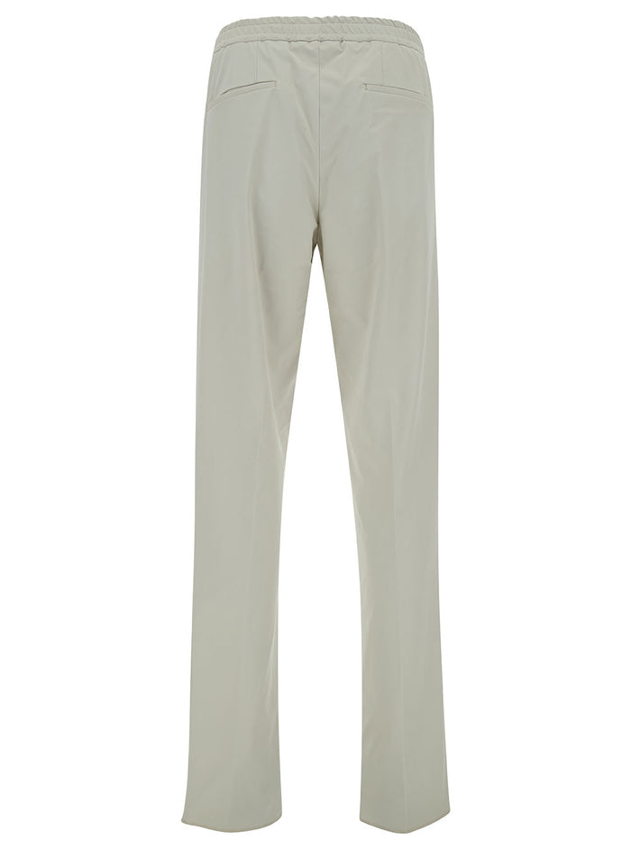 Grey Loose Pants With Drawstring Stretch Polyamide Man Elastane Trousers