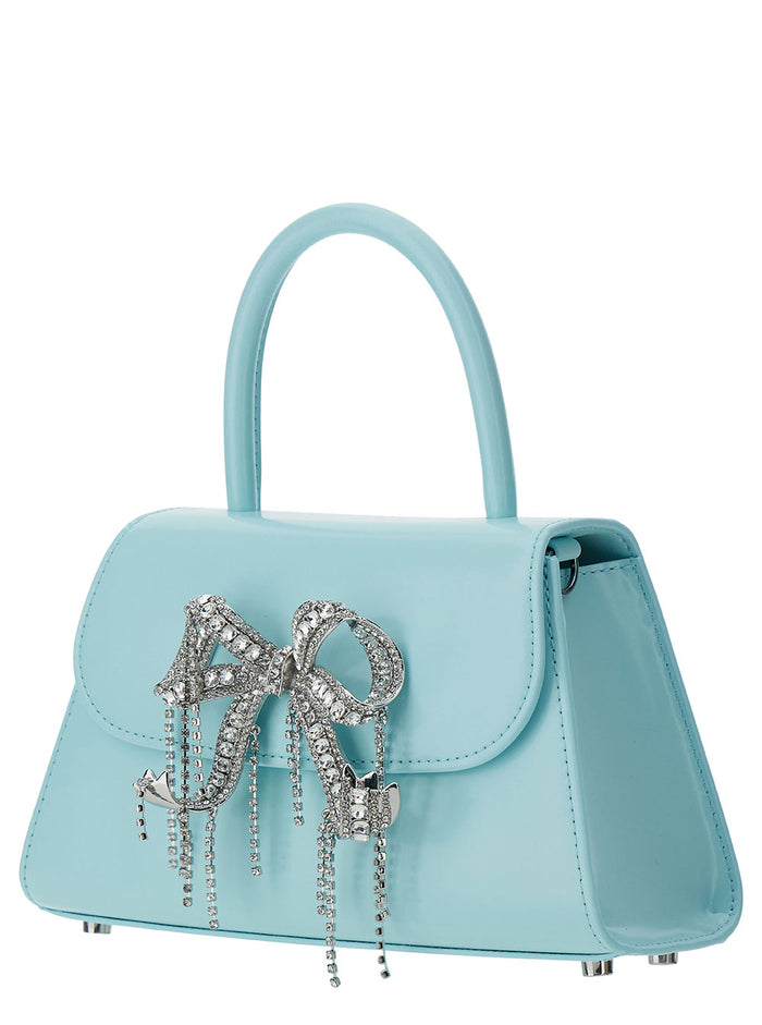 Mini Light Blue Handbag With Swarowski Bow Leather Woman Blu Bovine Hand Bags