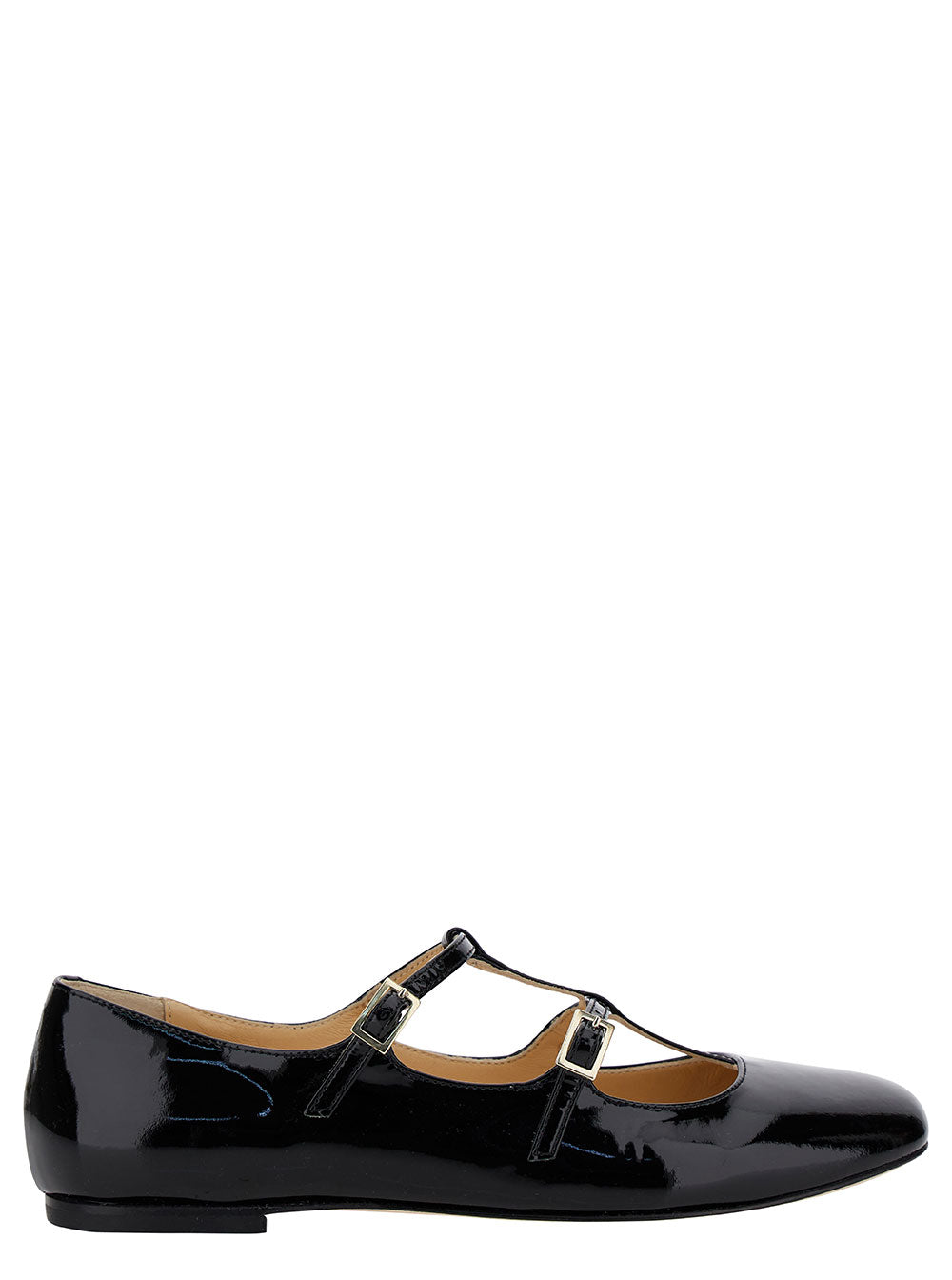 Clio Black Ballet Flat With Buckle Fastening Faux Patent Leather Woman Polyurethane Polyester Cotton Ballerinas