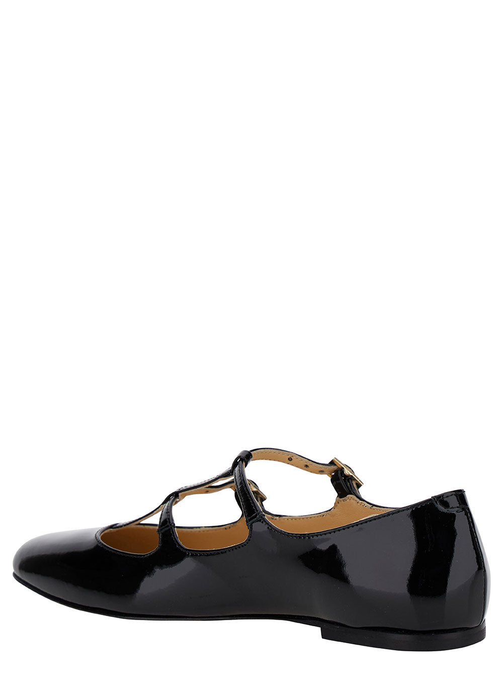 Clio Black Ballet Flat With Buckle Fastening Faux Patent Leather Woman Polyurethane Polyester Cotton Ballerinas