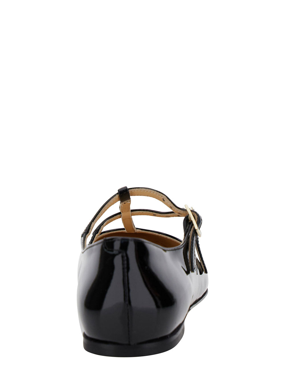 Clio Black Ballet Flat With Buckle Fastening Faux Patent Leather Woman Polyurethane Polyester Cotton Ballerinas
