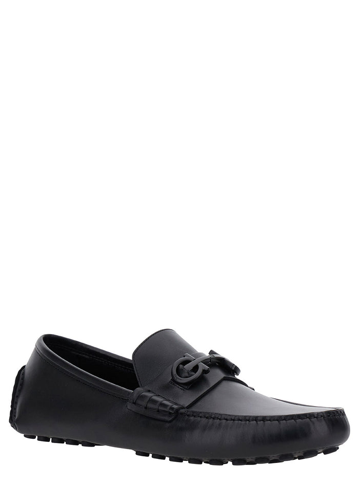 Black Loafers With Tonal Gancini Detail Leather Man Calf