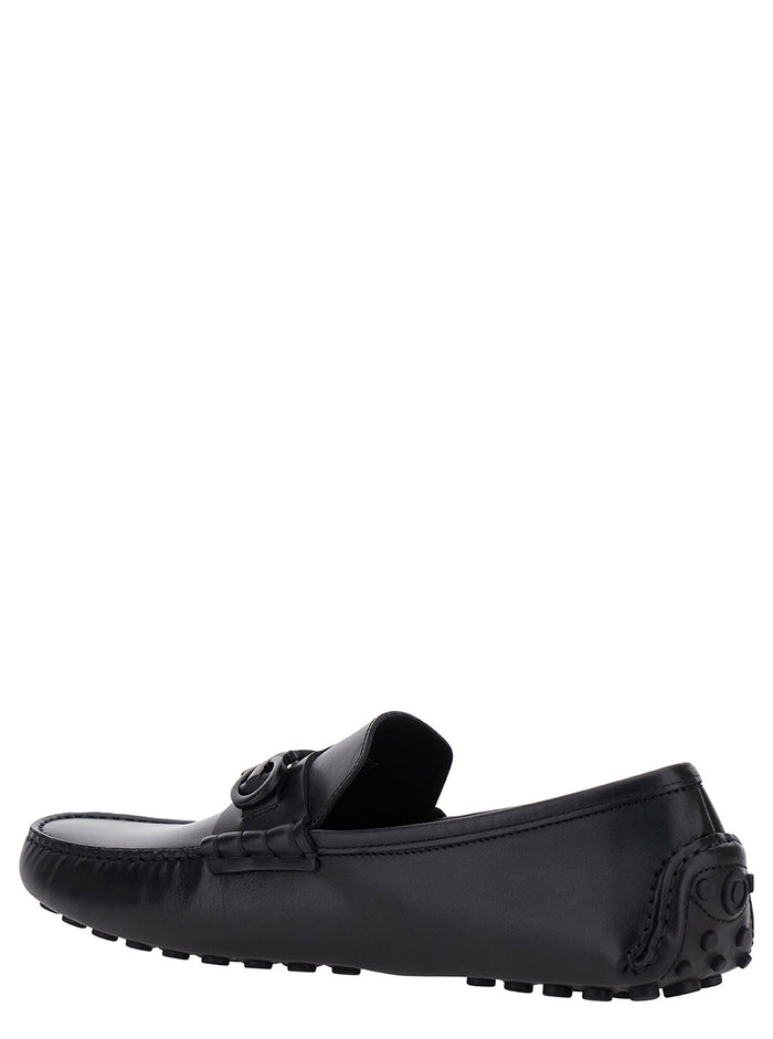Black Loafers With Tonal Gancini Detail Leather Man Calf