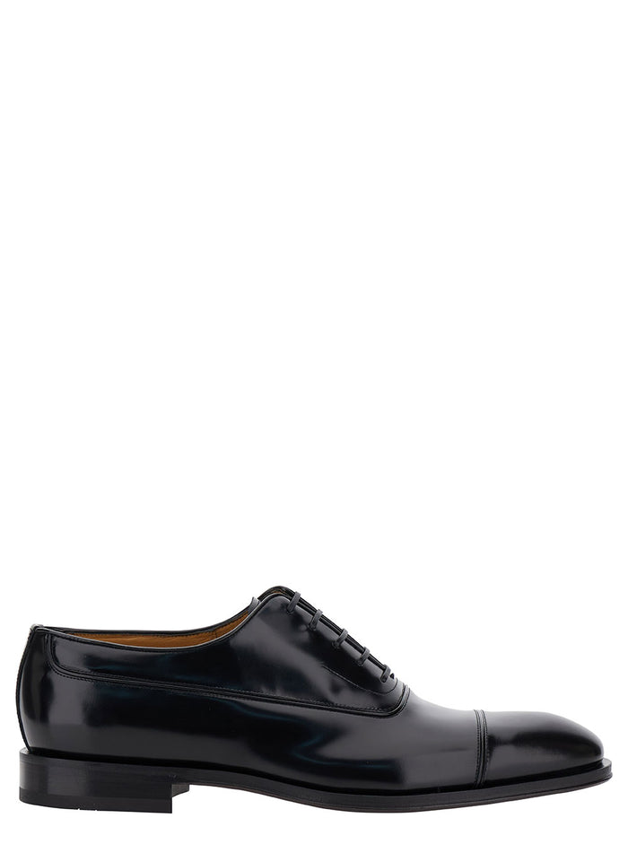Black Oxford Lace-Up With Toe Cap Detail Brushed Leather Man Calf Lace Shoes