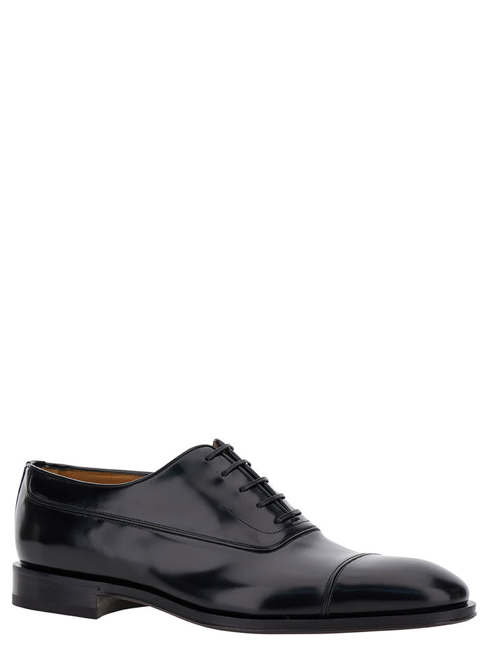 Black Oxford Lace-Up With Toe Cap Detail Brushed Leather Man Calf Lace Shoes