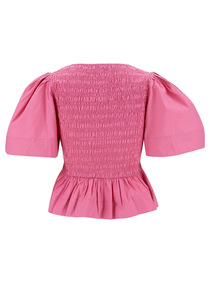 Pink Blouse With Elasticized Bodice Cotton Woman
