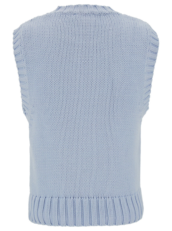 Light Blue Knit Vest With Intarsia Logo Cotton Woman Cottom Poliamide Jersey
