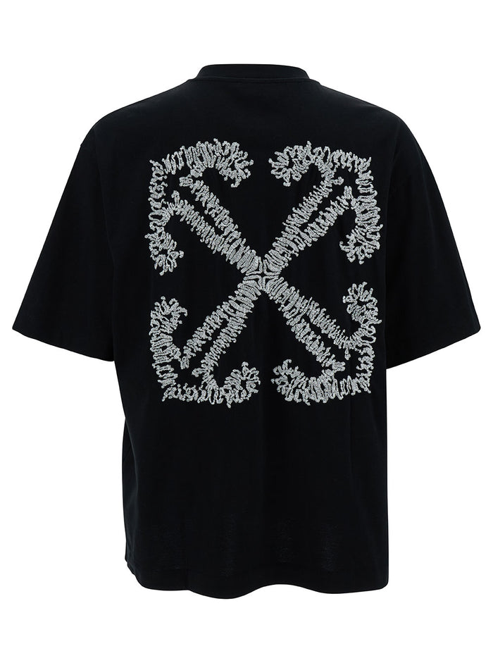 Black Crewneck T-Shirt With Arrow Embroidery Cotton Man Tshirts And Polo Shirts