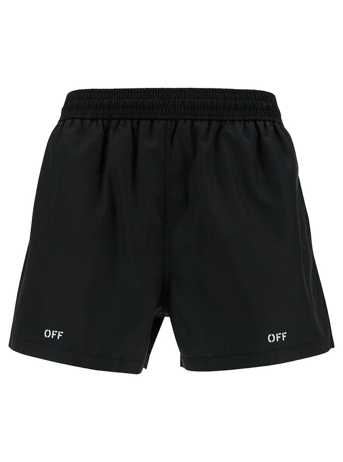 Black Swimsuit Trunks With Contrasting Print Tech Fabric Man Polyester Beachwear