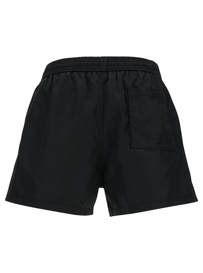 Black Swimsuit Trunks With Contrasting Print Tech Fabric Man Polyester Beachwear
