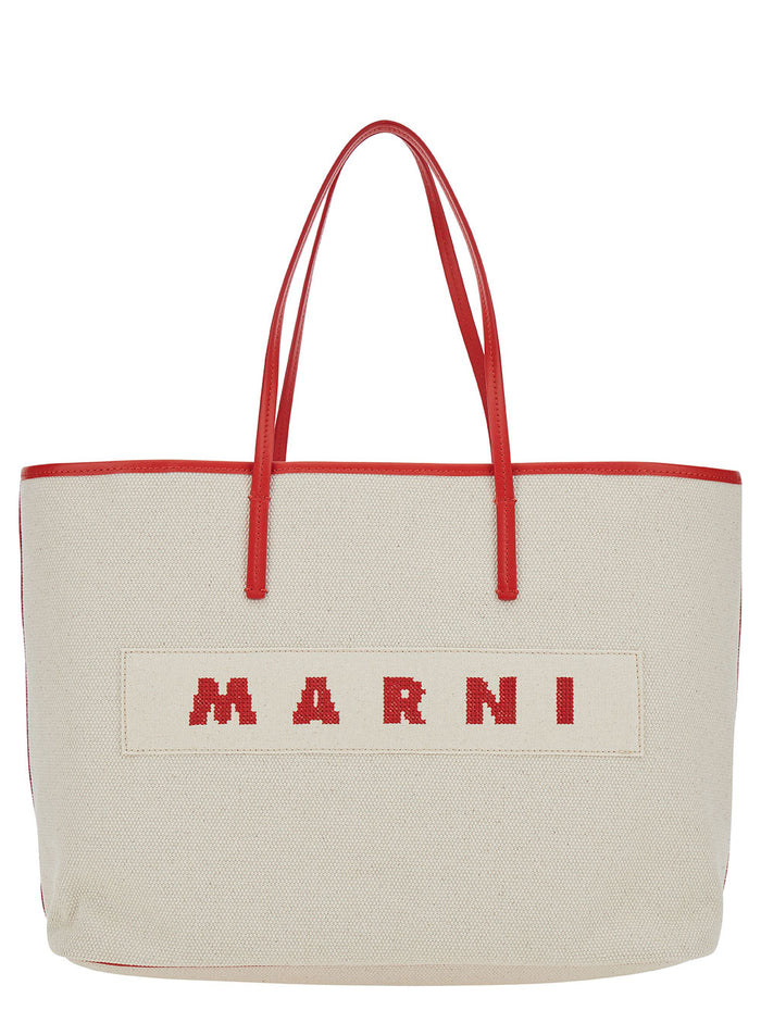 Small Janus White Tote Bag With Logo Patch Cotton Woman