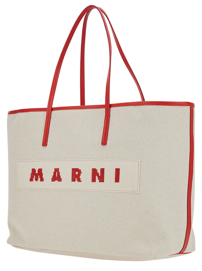 Small Janus White Tote Bag With Logo Patch Cotton Woman