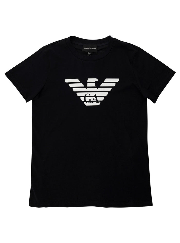 Armani Kids Baby Boys Black Jersey T-Shirt With Contrasting Logo Cotton Tshirts And Polo Shirts