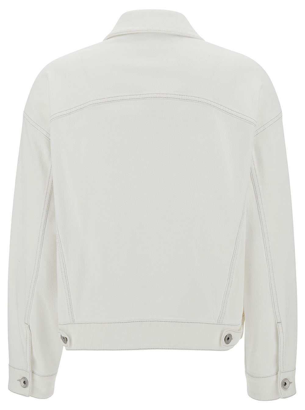 White Jacket With Buttons And Monile Detail Stretch Cotton Denim Woman Elastane