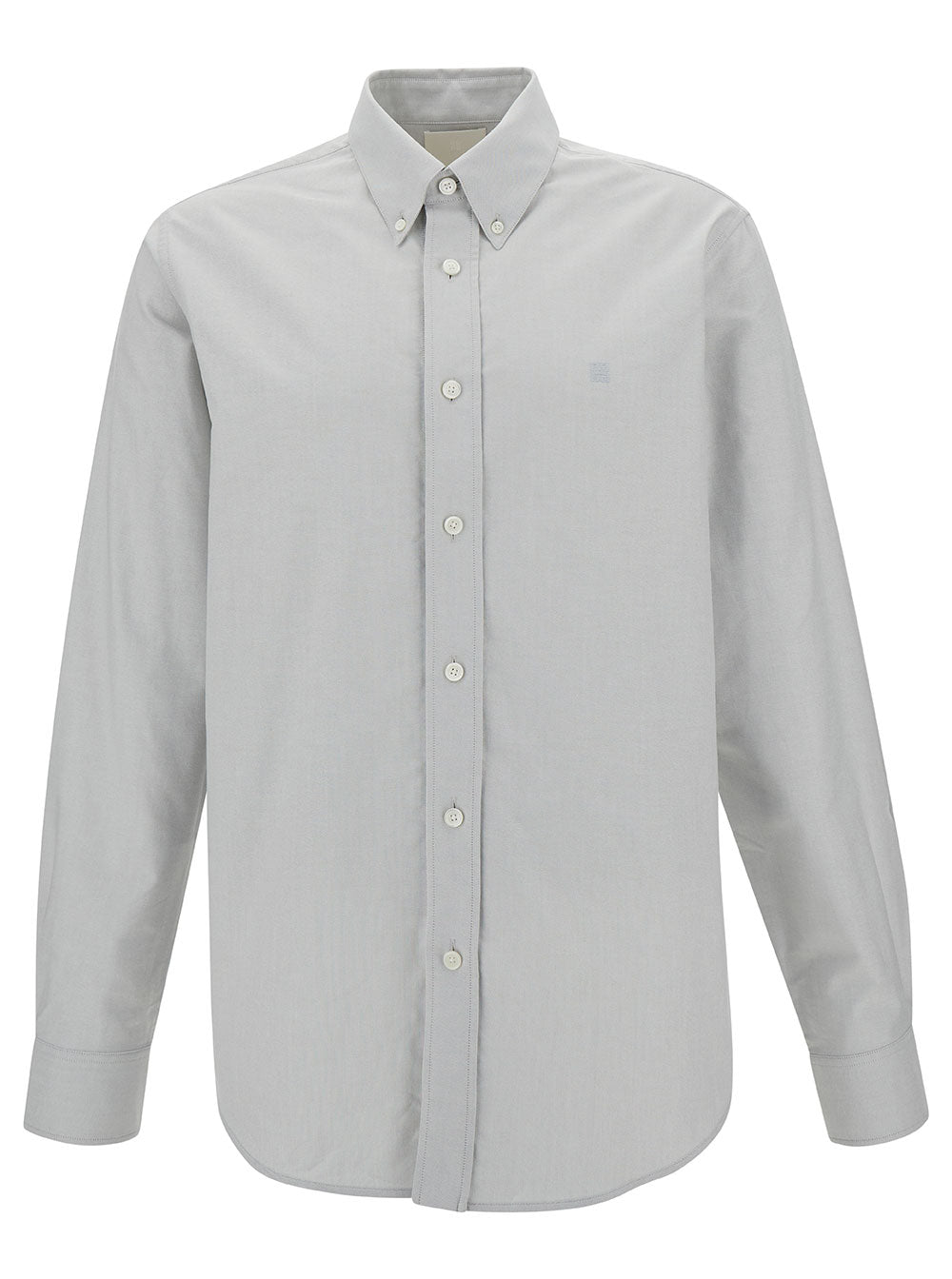 Grey Button-Down Shirt With 4g Embroidery Cotton Man And Blouses