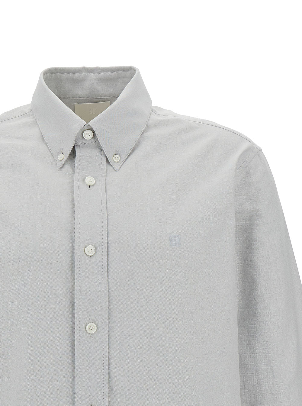 Grey Button-Down Shirt With 4g Embroidery Cotton Man And Blouses