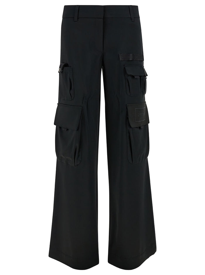 Black Low-Waisted Cargo Pants Acetate Blend Woman Viscose Elastane Trousers
