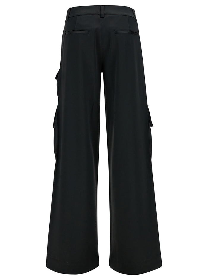 Black Low-Waisted Cargo Pants Acetate Blend Woman Viscose Elastane Trousers