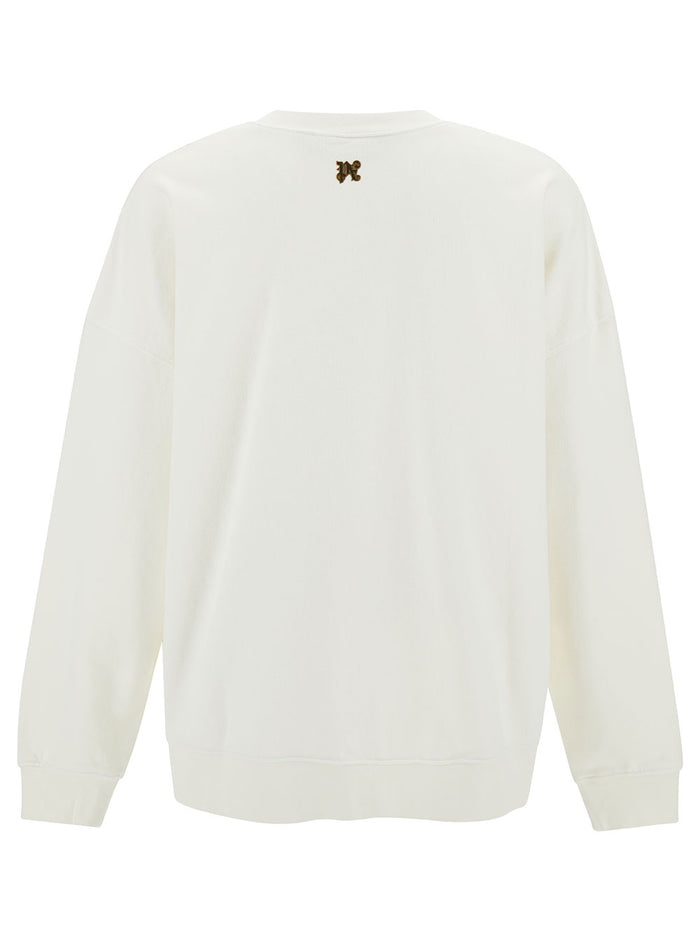 White Crewneck Sweatshirt With Burning Logo Print Cotton Man Tshirts And Polo Shirts