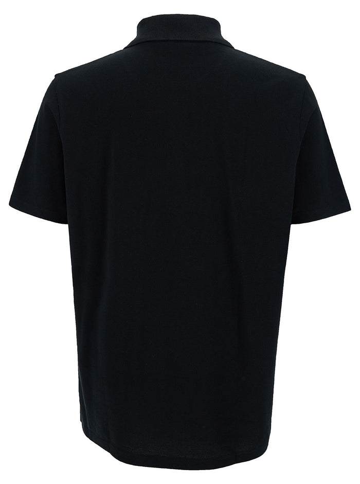 Black Polo Shirt With Logo Lettering Embroidery On Collar Cotton Man Tshirts And