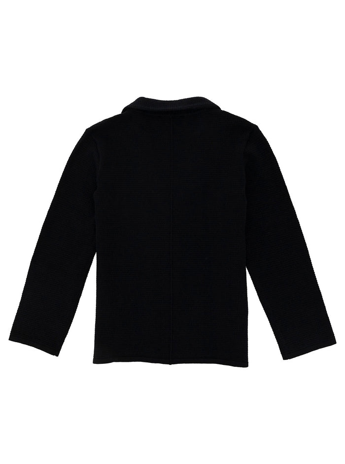 Black Knit Jacket With Contrasting Logo Stretch Cotton Boy Blu Elastane Blazers